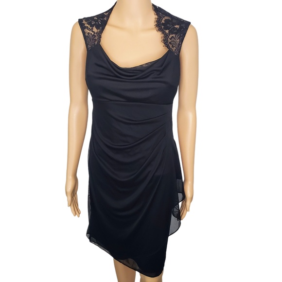 2/$30 Scarlett Black Formal Dress Lace Shoulders Cowl Neck Sleeveless Sheath Med - Picture 1 of 16
